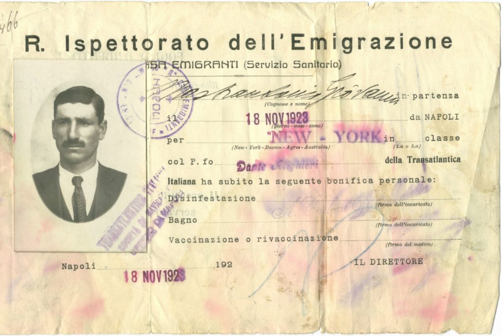 Emigration certificate of Giovanni Mastrantonio